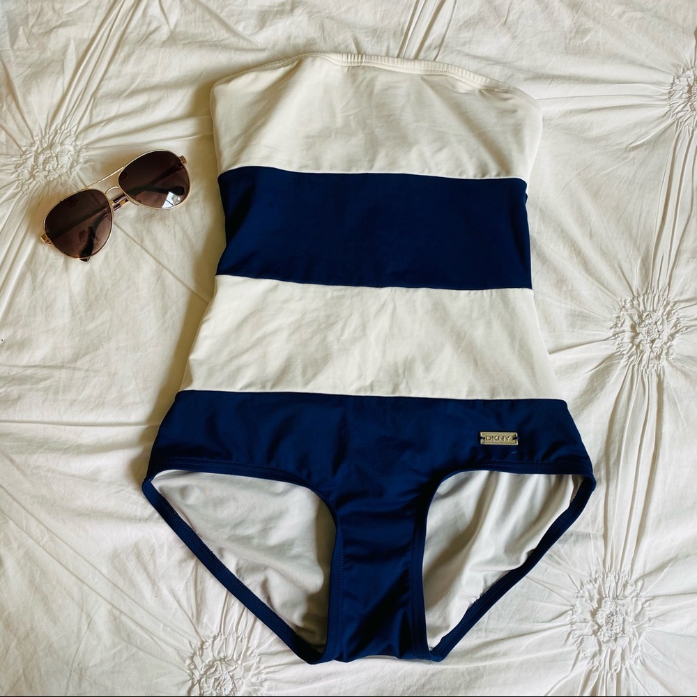DKNY Stripped Strapless Swimsuit